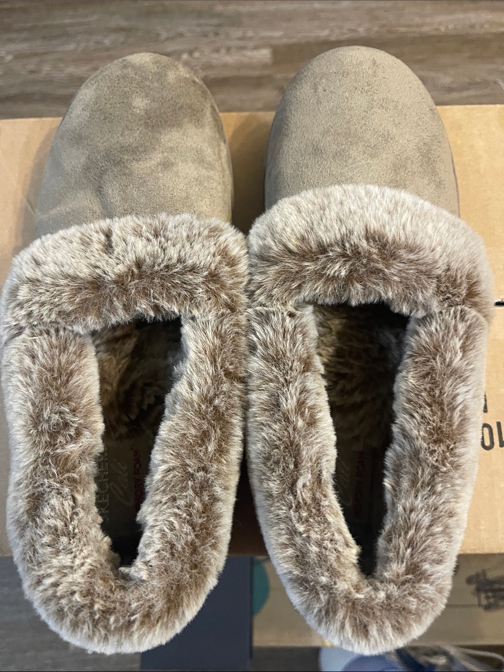 Skechers Women's Plush Faux Fur Slip-On Slippers - Taupe
